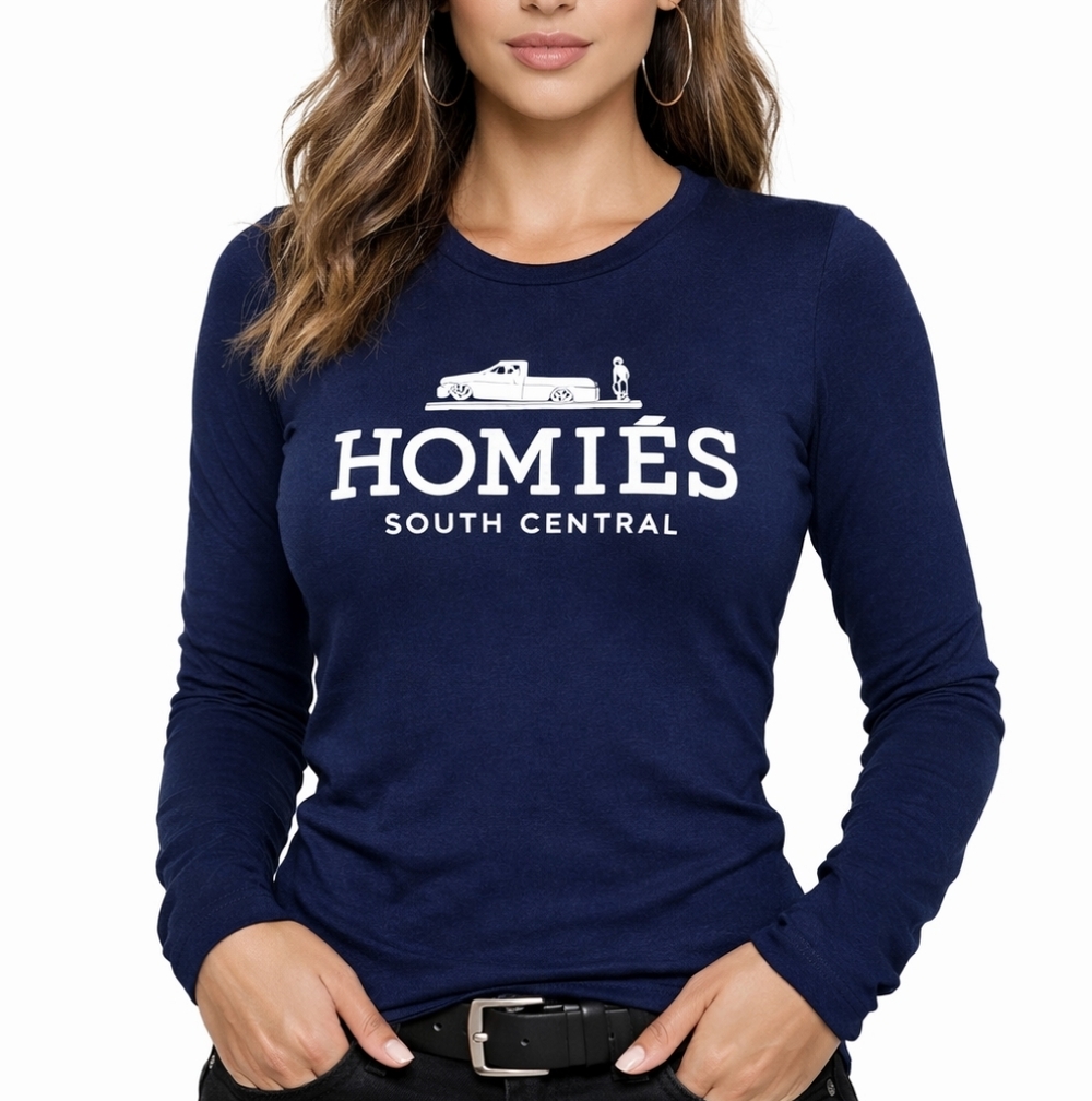 Brian Lichtenberg BLTEE Homies South Central Long Sleeve Tee Womens Size L Navy